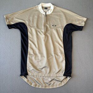 Oakley Cycling Jersey Mens M Black And Tan Shirt 1/4 Zip Bicycle Short Sleeve